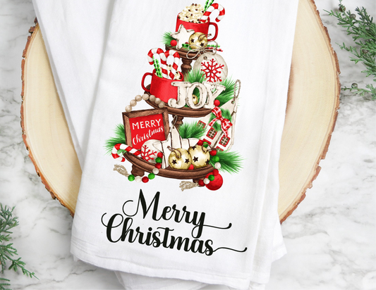 Merry Christmas tier tray flour sack hand towel