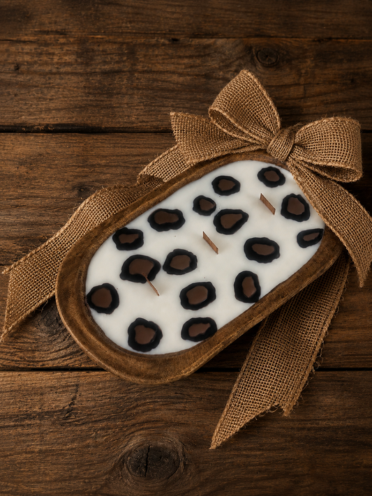 Leopard Print Dough Bowl Candle with Burlap Bow