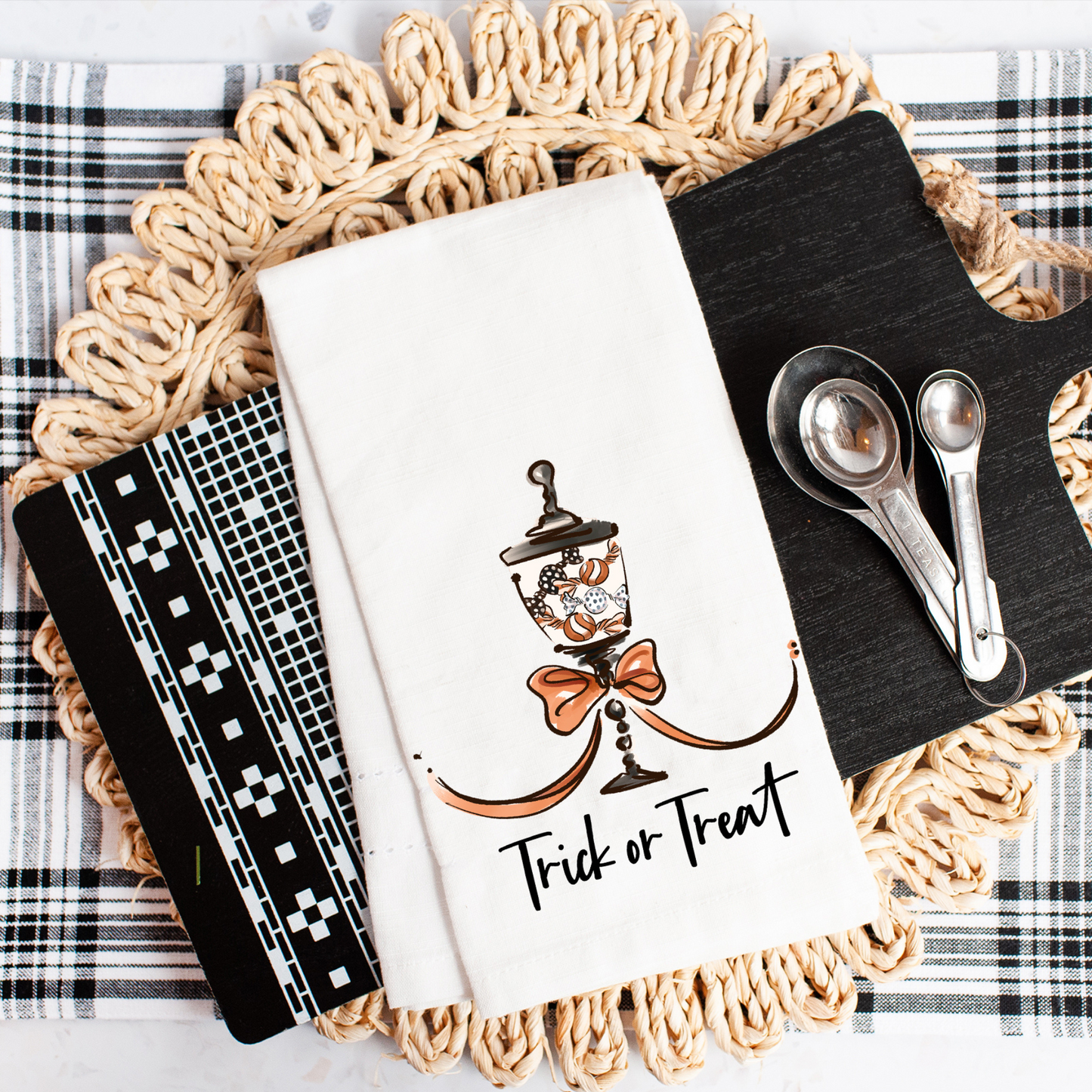 Trick or Treat Candy Jar Halloween Flour Sack Hand Towel