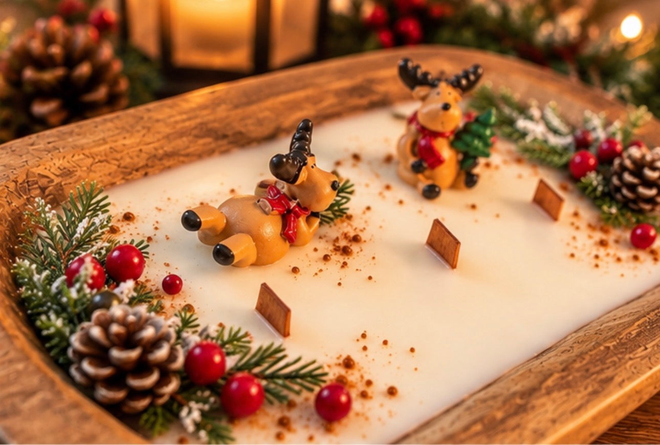 Reindeer Christmas Dough Bowl Candle