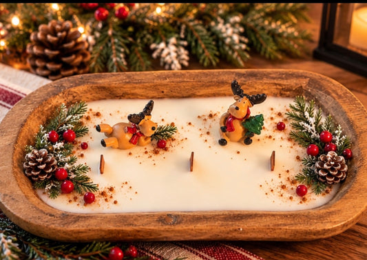 Reindeer Christmas Dough Bowl Candle