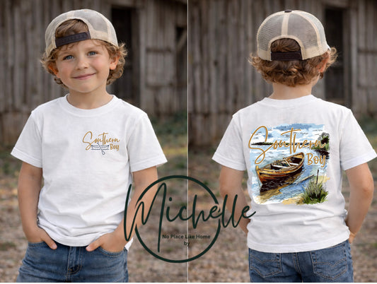 Southern Boy Kids Graphic Tee (Front & Back Design) | Country Kids Shirt | Southern Lake Life Tee