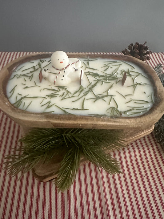 βοΈ Melting Snowman in the Pines Dough Bowl Candle/Farmhouse Christmas candle