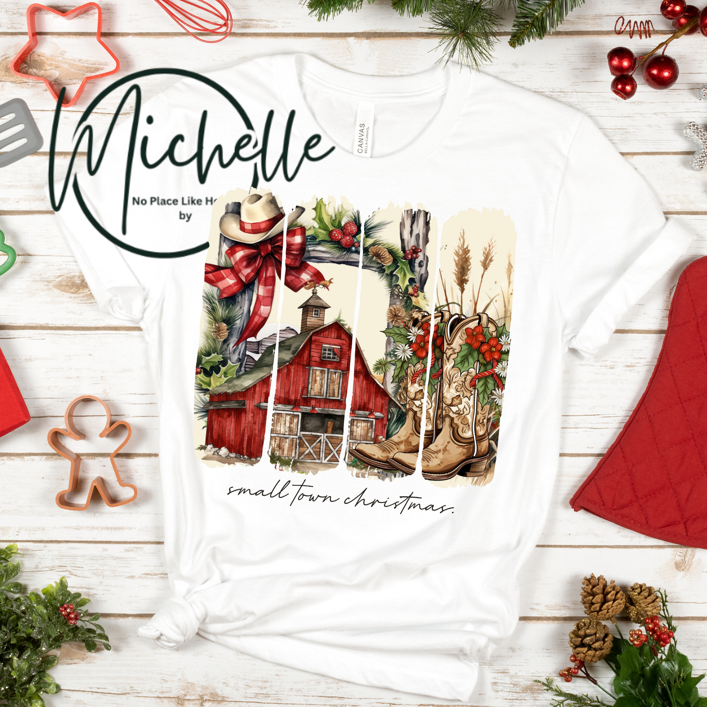 ๐ Small Town Christmas Tee with Barn