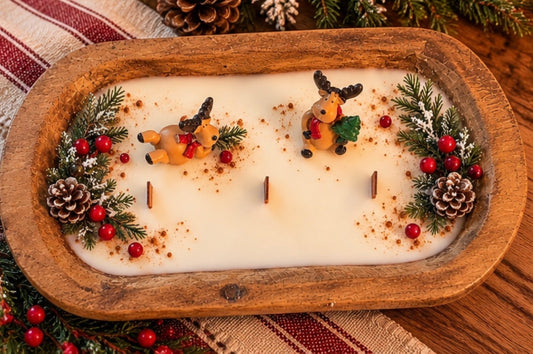 Reindeer Christmas Dough Bowl Candle