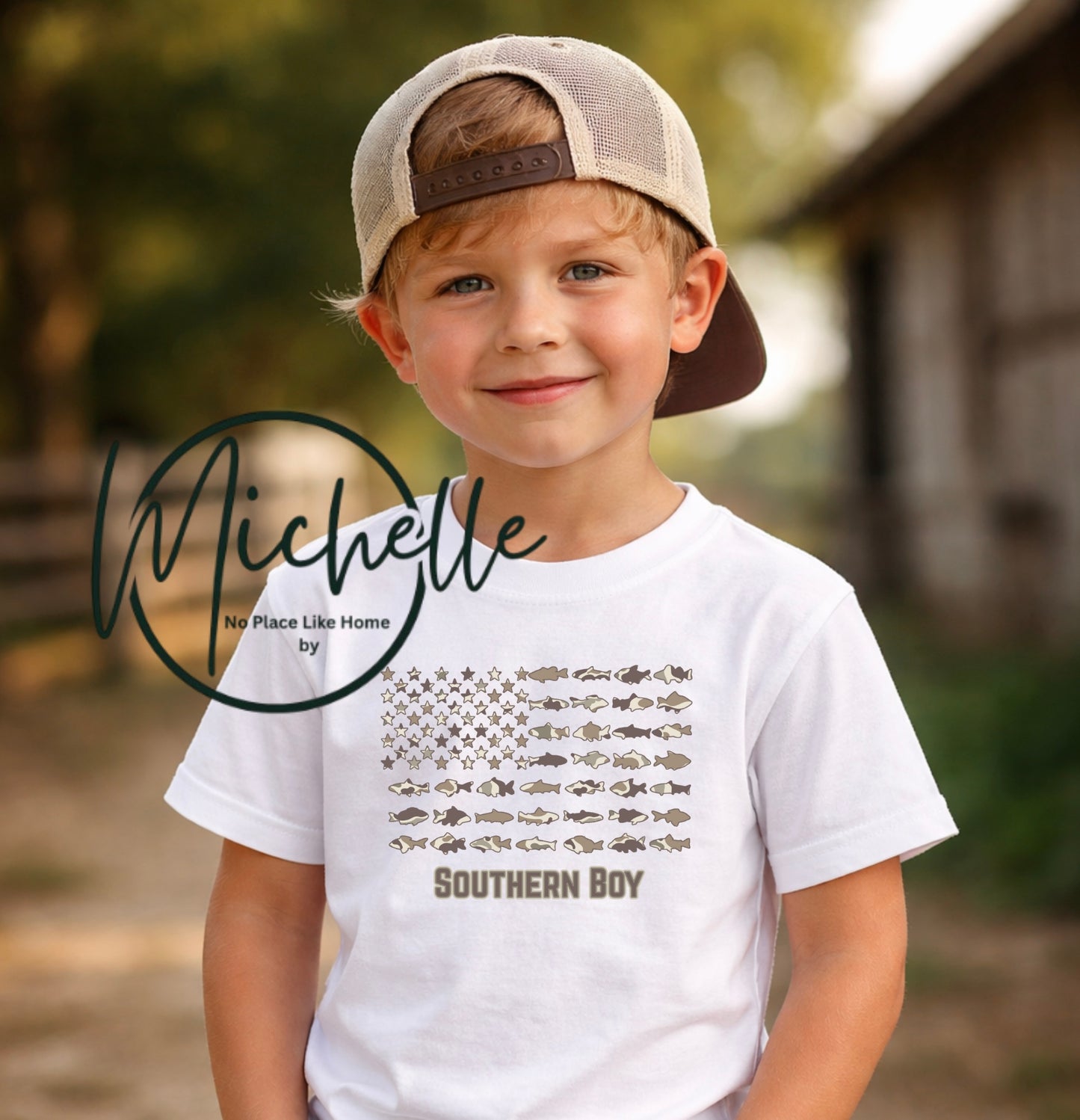 Southern Boy Youth Graphic Tee | Fishing Flag Country Kids Shirt