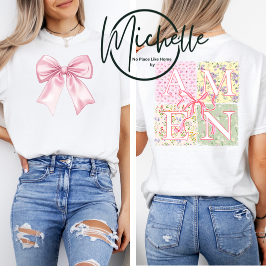 🎀 AMEN Floral Bow Graphic Tee – Coquette Faith Apparel