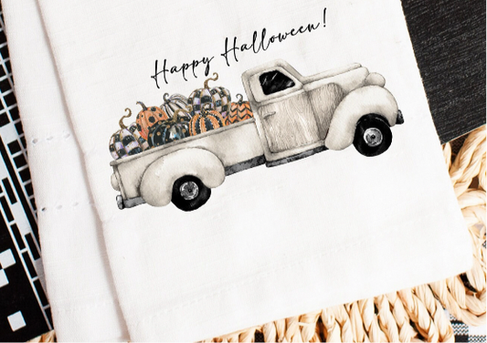 Happy Halloween truck flour sack hand towel
