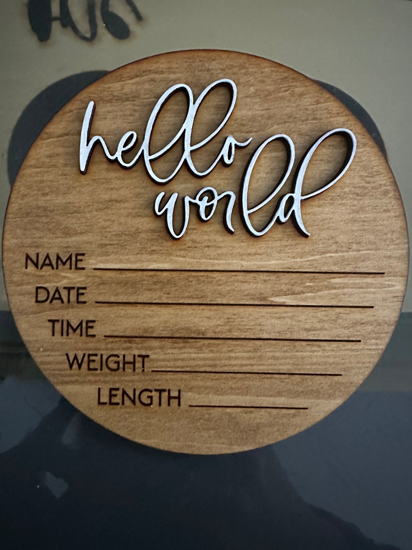 Hello World Wooden birth announcement sign-Baby Stats keepsake