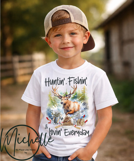 Huntin’, Fishin’, & Lovin’ Everyday Youth Graphic Tee | Country Kids Outdoor Shirt