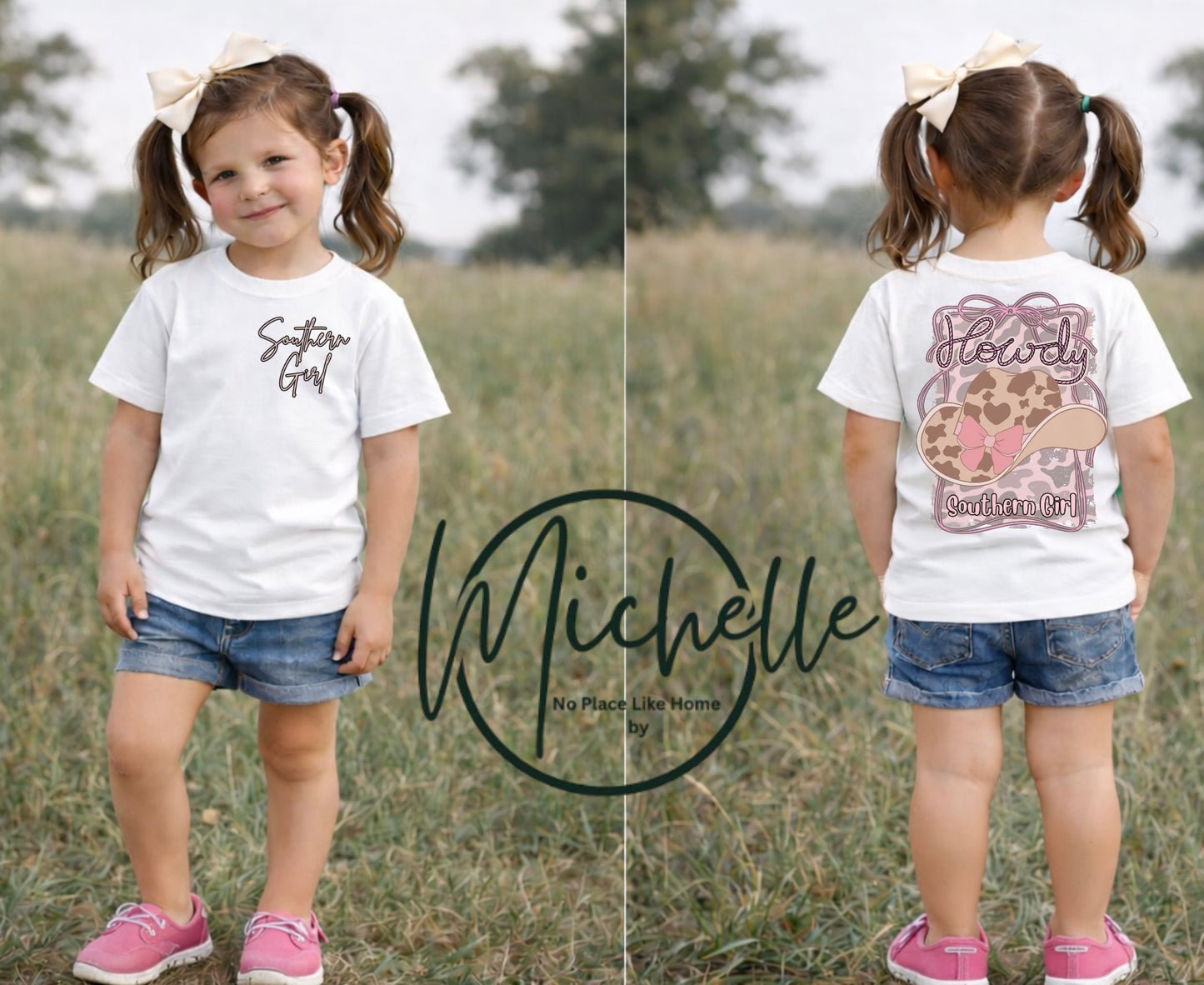 Howdy Southern Girl Youth Graphic Tee – Cow Print Bow Western Kids Shirt
