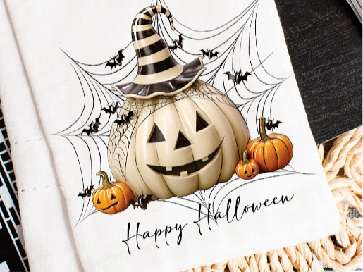 Happy Halloween Jack o lantern flour sack hand towel