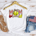 Softball Mom Patriotic Graphic Tee – Red, White & Leopard Game Day Shirt