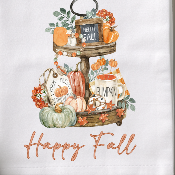 Happy Fall tier tray flour sack hand towel