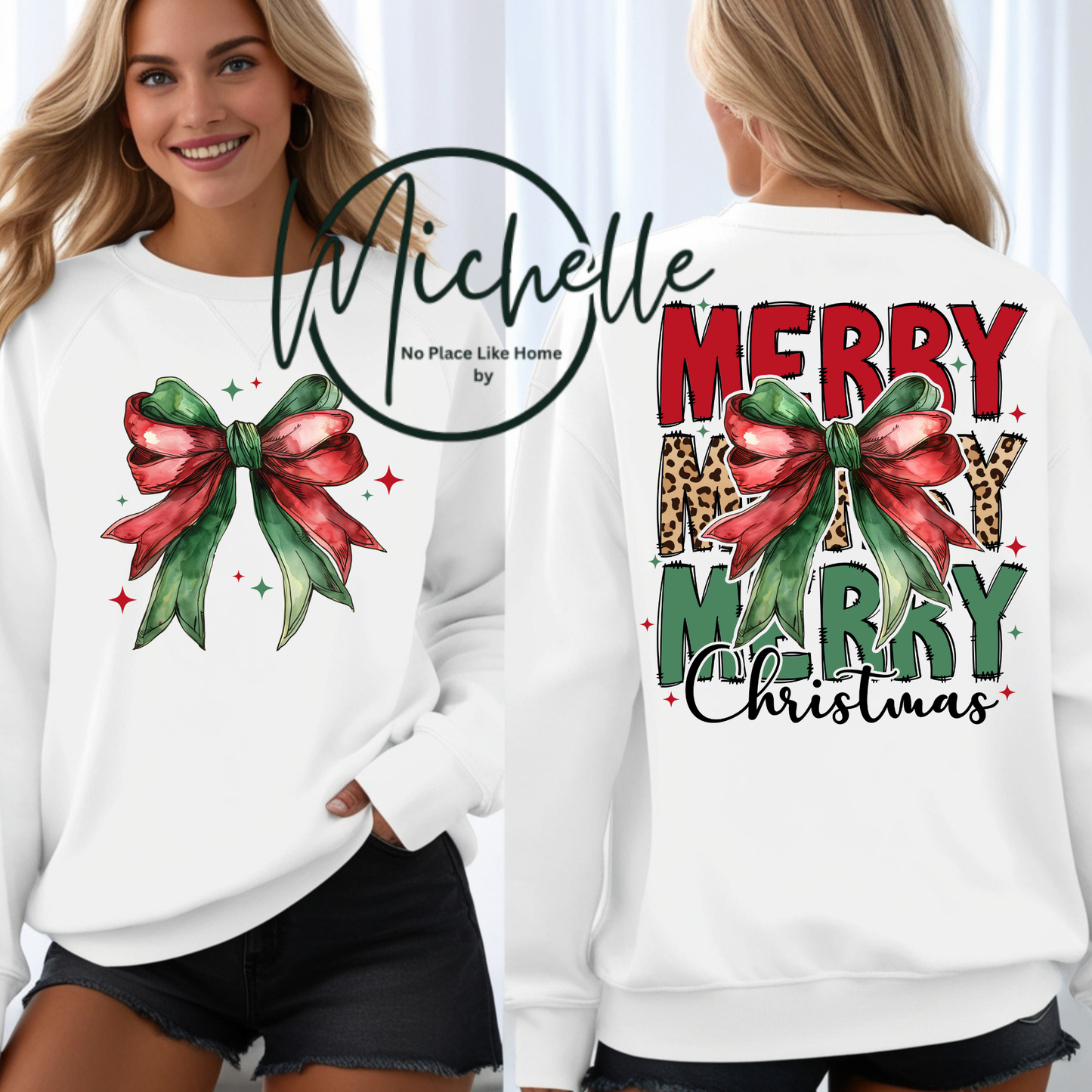 🎀 Merry Merry Merry Christmas Bow Sweatshirt