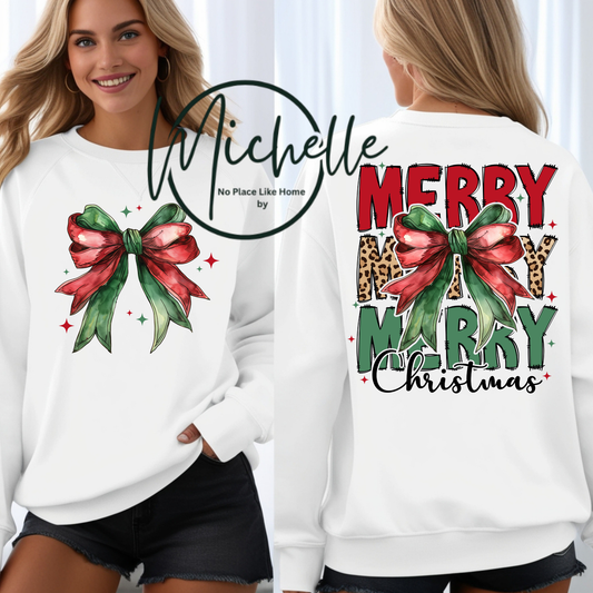 🎀 Merry Merry Merry Christmas Bow Sweatshirt