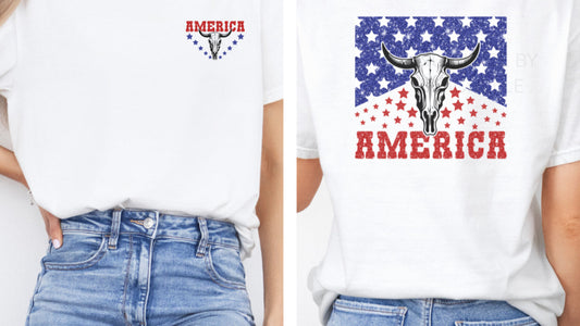 America Western Skull Graphic Tee – Patriotic USA T-Shirt