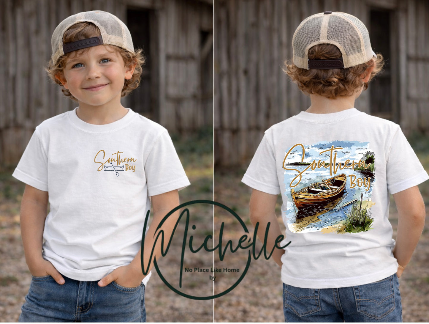 Southern Boy Kids Graphic Tee (Front & Back Design) | Country Kids Shirt | Southern Lake Life Tee