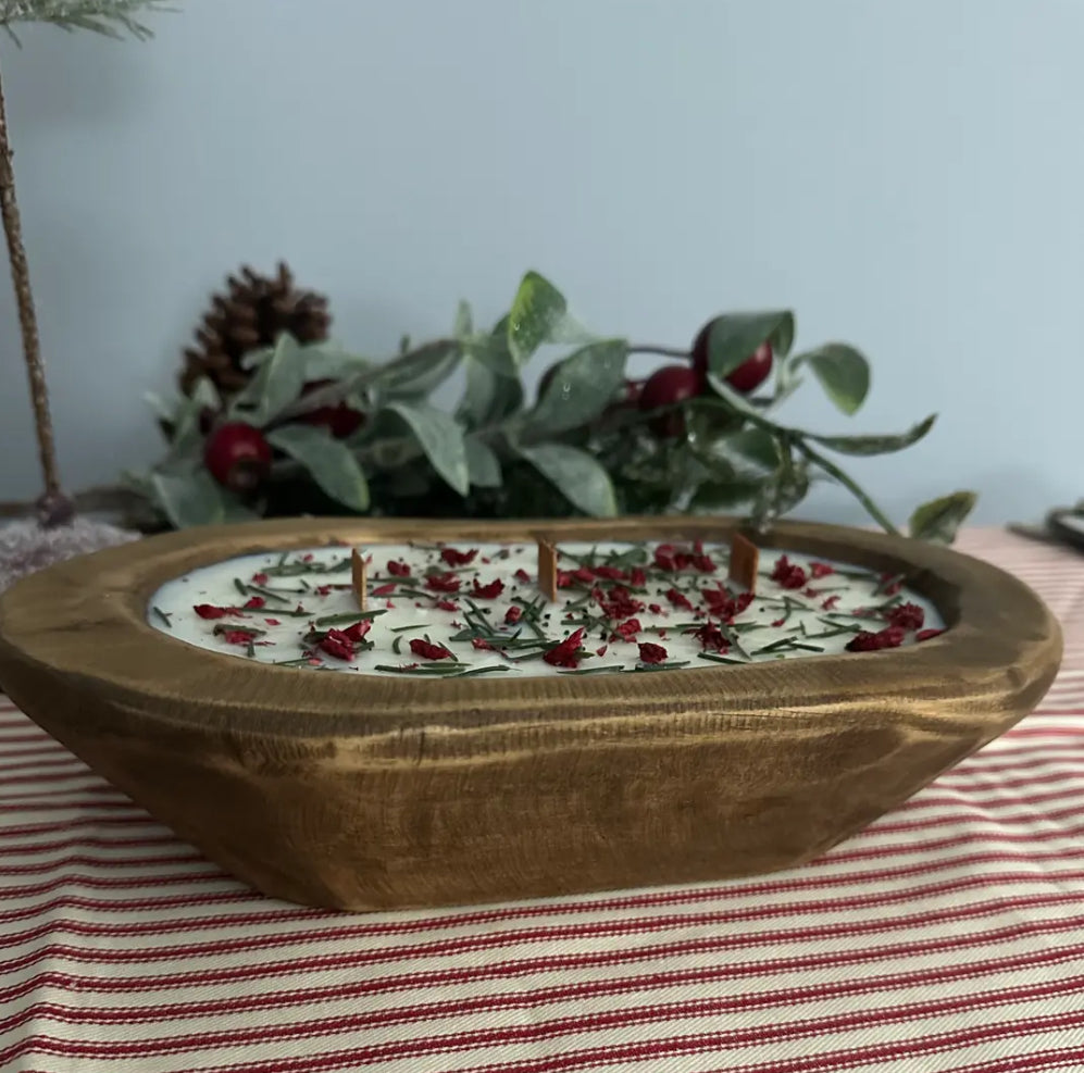 Christmas pine & berries dough bowl candle