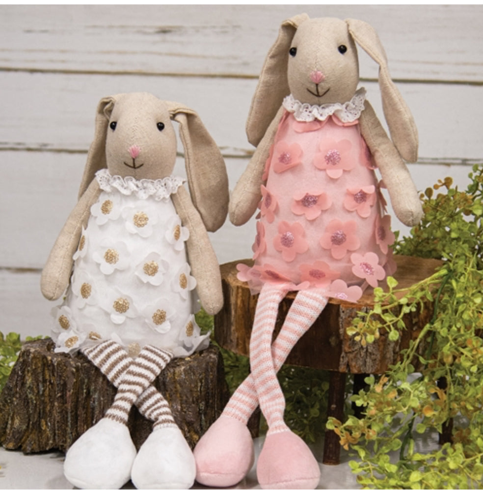 Flower Dress Dangle Leg Bunnies