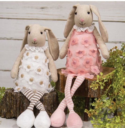 Flower Dress Dangle Leg Bunnies