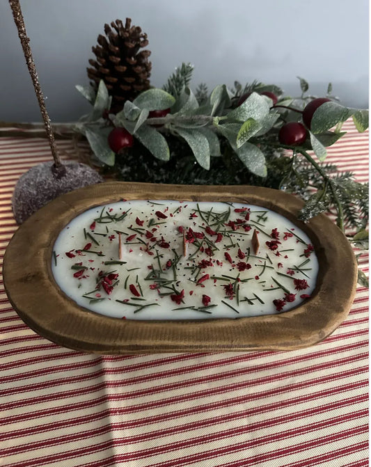 Christmas pine & berries dough bowl candle