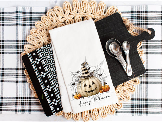 Happy Halloween Jack o lantern flour sack hand towel