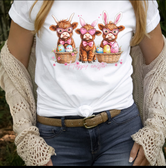 Happy Easter Highland Cows T-Shirt, Graphic T, Easter Shirt, Holiday T-shirt, Soft Cotton shirt