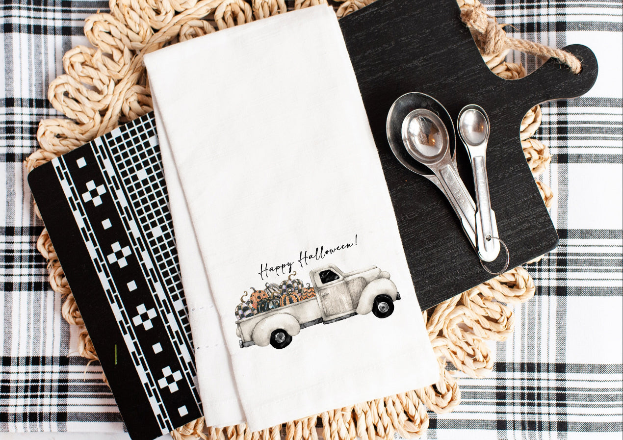 Happy Halloween truck flour sack hand towel