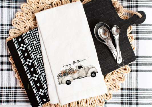 Happy Halloween truck flour sack hand towel