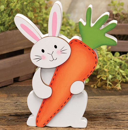 Standing Bunny w/Big Carrot Wooden Sitter