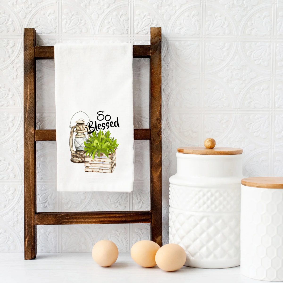 🌿 So Blessed Tea Towel – Farmhouse Kitchen Decor