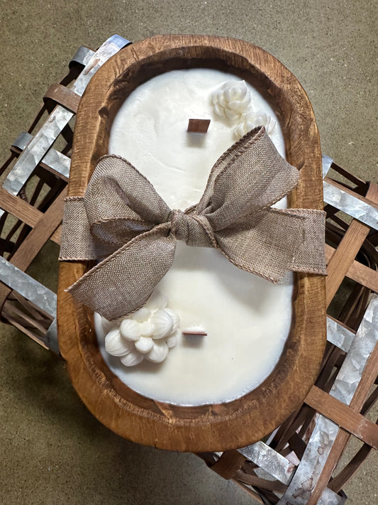 Rustic Dough Bowl Candle with Succulents & Bow