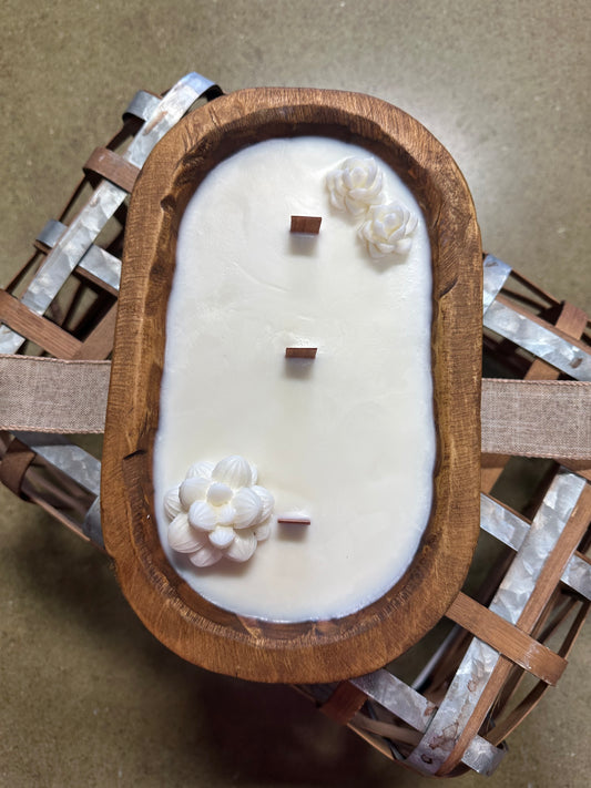 Rustic Dough Bowl Candle with Succulents & Bow