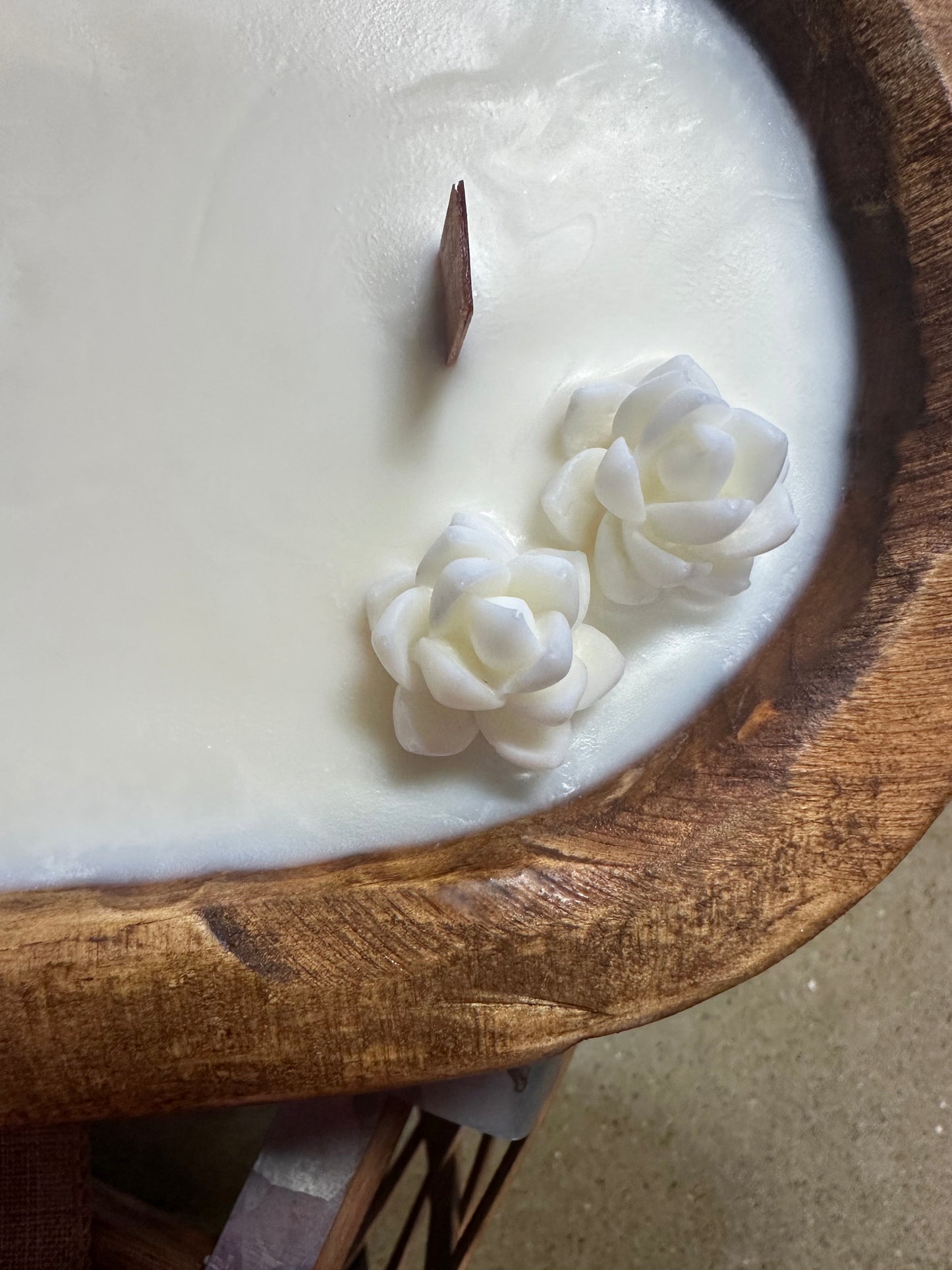 Rustic Dough Bowl Candle with Succulents & Bow