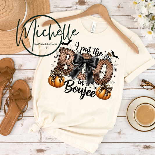 I Put the Boo in Boujee Graphic Tee – Leopard & Pumpkin Halloween Shirt