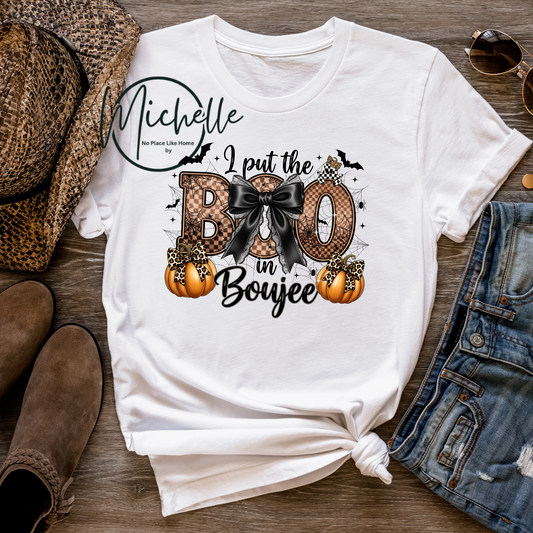 I Put the Boo in Boujee Graphic Tee – Leopard & Pumpkin Halloween Shirt