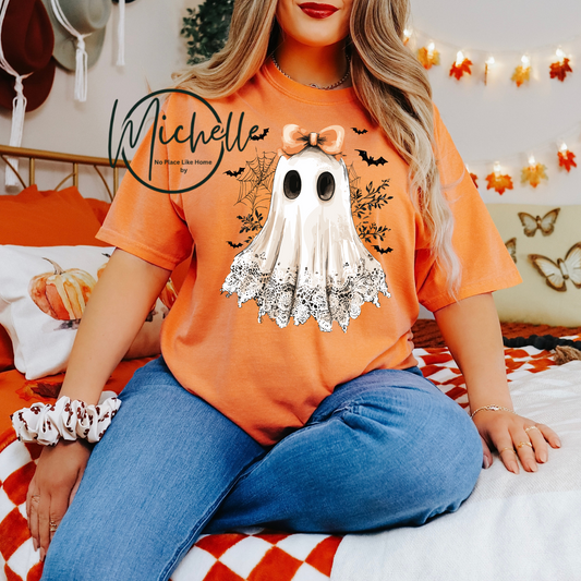🎃 Lace Bow Ghost Tee – Spooky Cute & Sassy