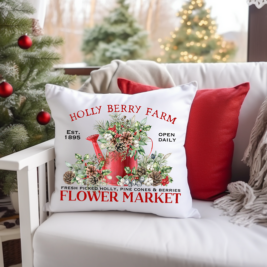 Holly Berry Farm Christmas throw pillow
