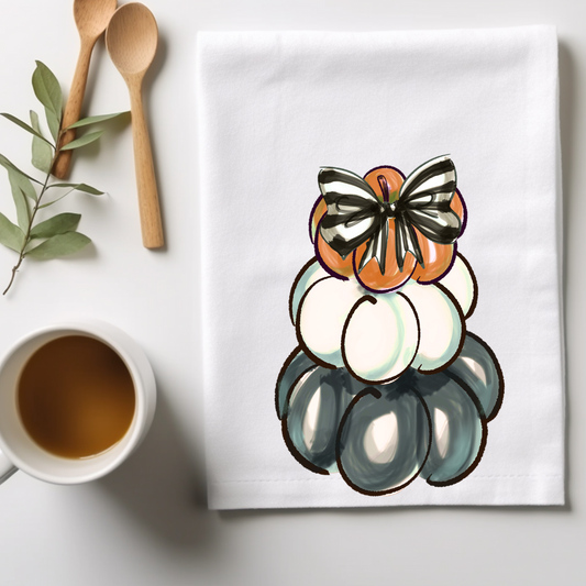 Stacked Pumpkin flour sack hand towel