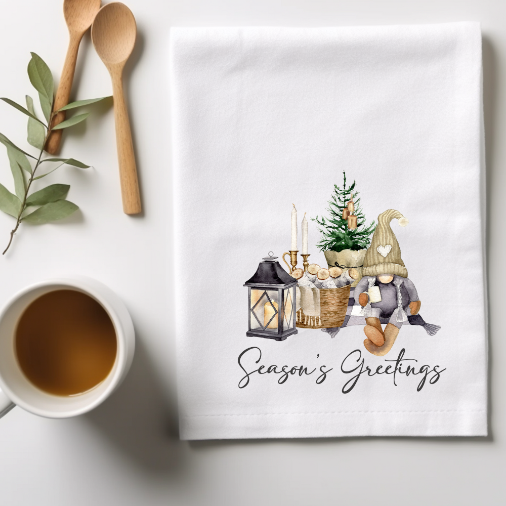 Season's Greetings Gnome flour sack hand towel