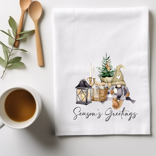 Season's Greetings Gnome flour sack hand towel