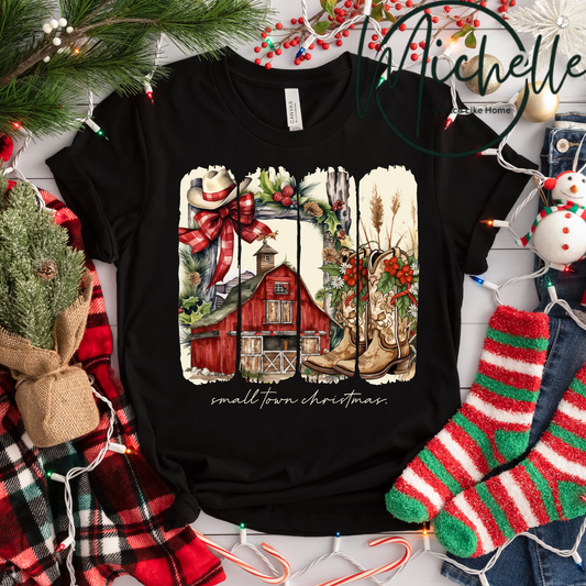 🎄 Small Town Christmas Tee with Barn