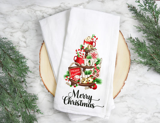 Merry Christmas tier tray flour sack hand towel