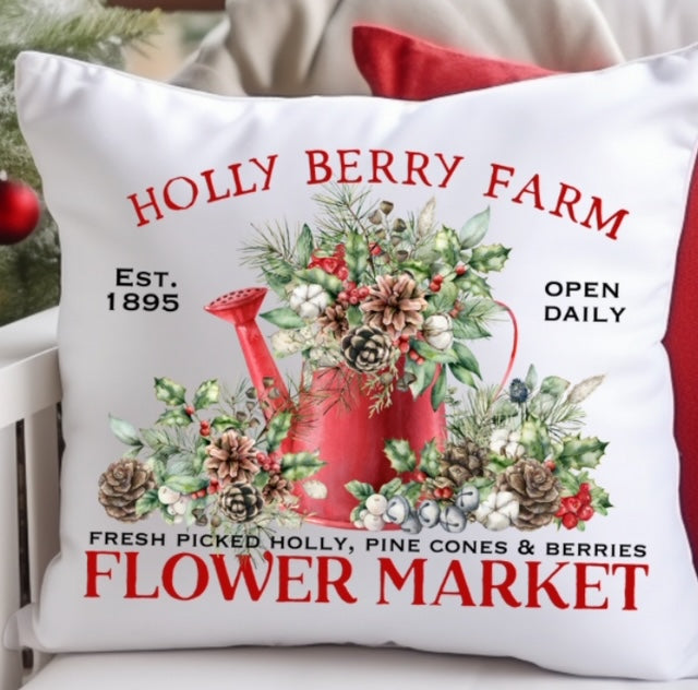 Holly Berry Farm Christmas throw pillow